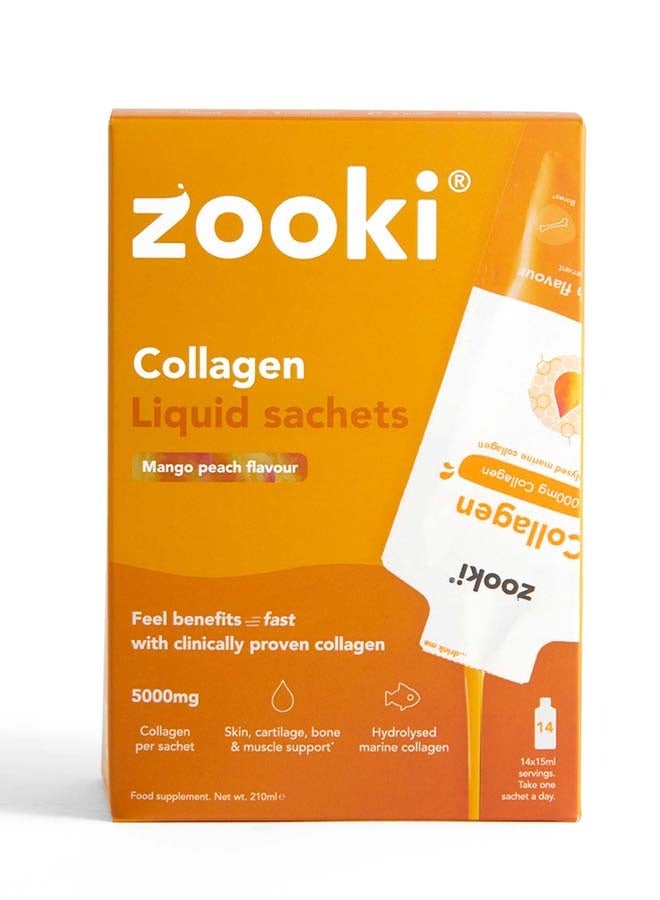 Zooki Liposomal Collagen 5000mg – Mango & Peach Flavor – High Absorption Liquid Collagen Sachets – Skin, Hair & Joint Support – 14 Sachets - Image 1